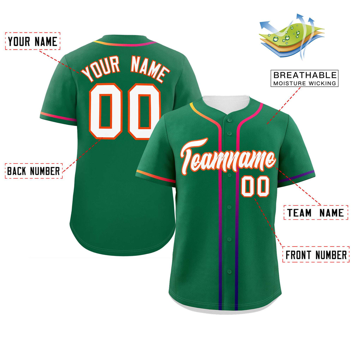 Custom Kelly Green White Personalized Gradient Ribbed Design Authentic Baseball Jersey