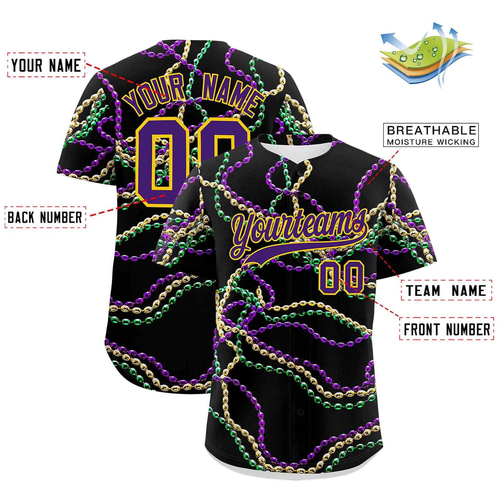 Custom Black Purple Personalization Graffiti Mardi Gras Authentic Baseball Jersey| KXKSHOP
