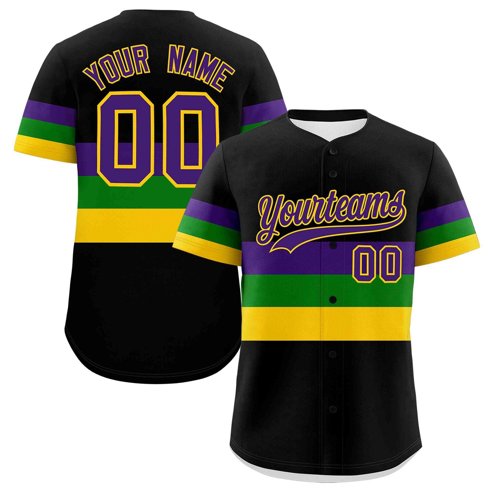 Custom Black Purple Kelly Green Gold Personalization Mardi Gras Authentic Baseball Jersey| KXKSHOP