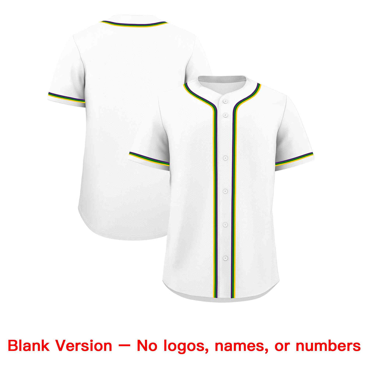 Custom White Purple Gold Kelly Green Personalization Mardi Gras Authentic Baseball Jersey| KXKSHOP
