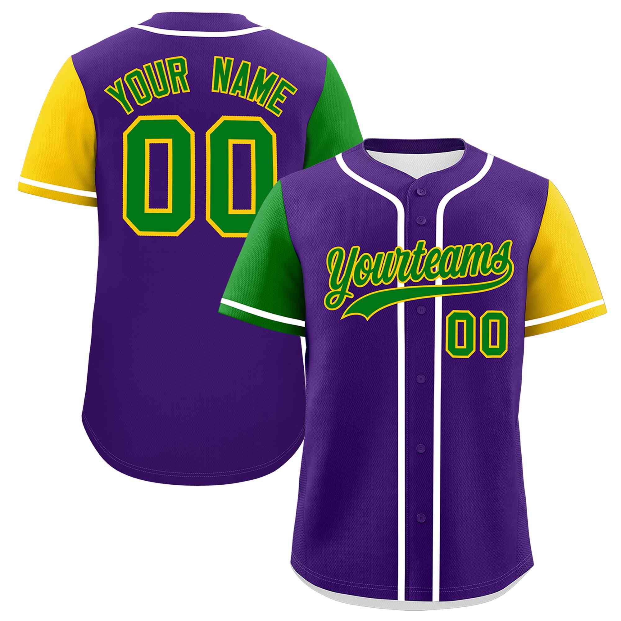 Custom Purple Kelly Green Gold Personalization Mardi Gras Authentic Baseball Jersey| KXKSHOP
