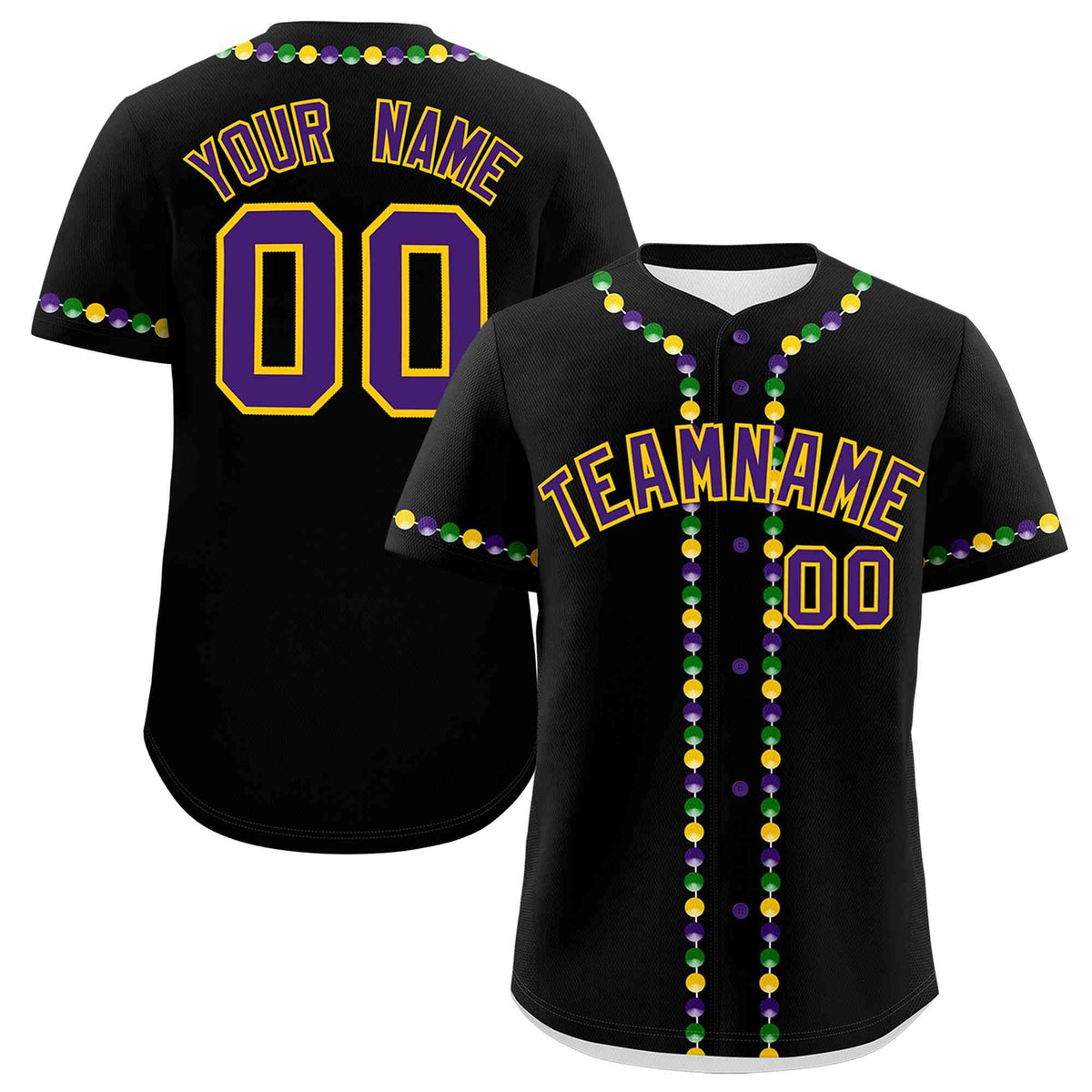 Custom Black Purple Gold Personalization Graffiti Mardi Gras Authentic Baseball Jersey| KXKSHOP