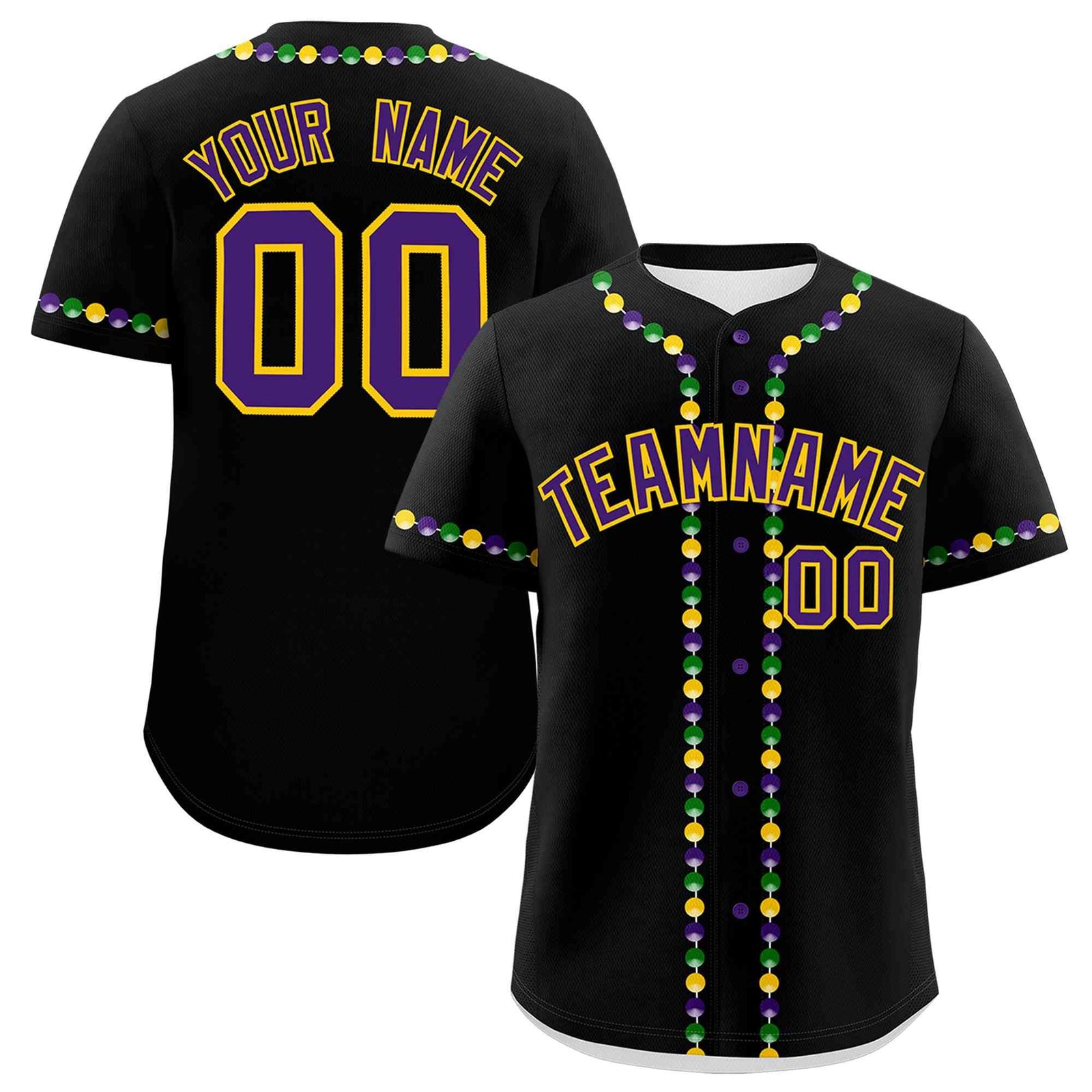 Custom Black Purple Gold Personalization Graffiti Mardi Gras Authentic Baseball Jersey| KXKSHOP