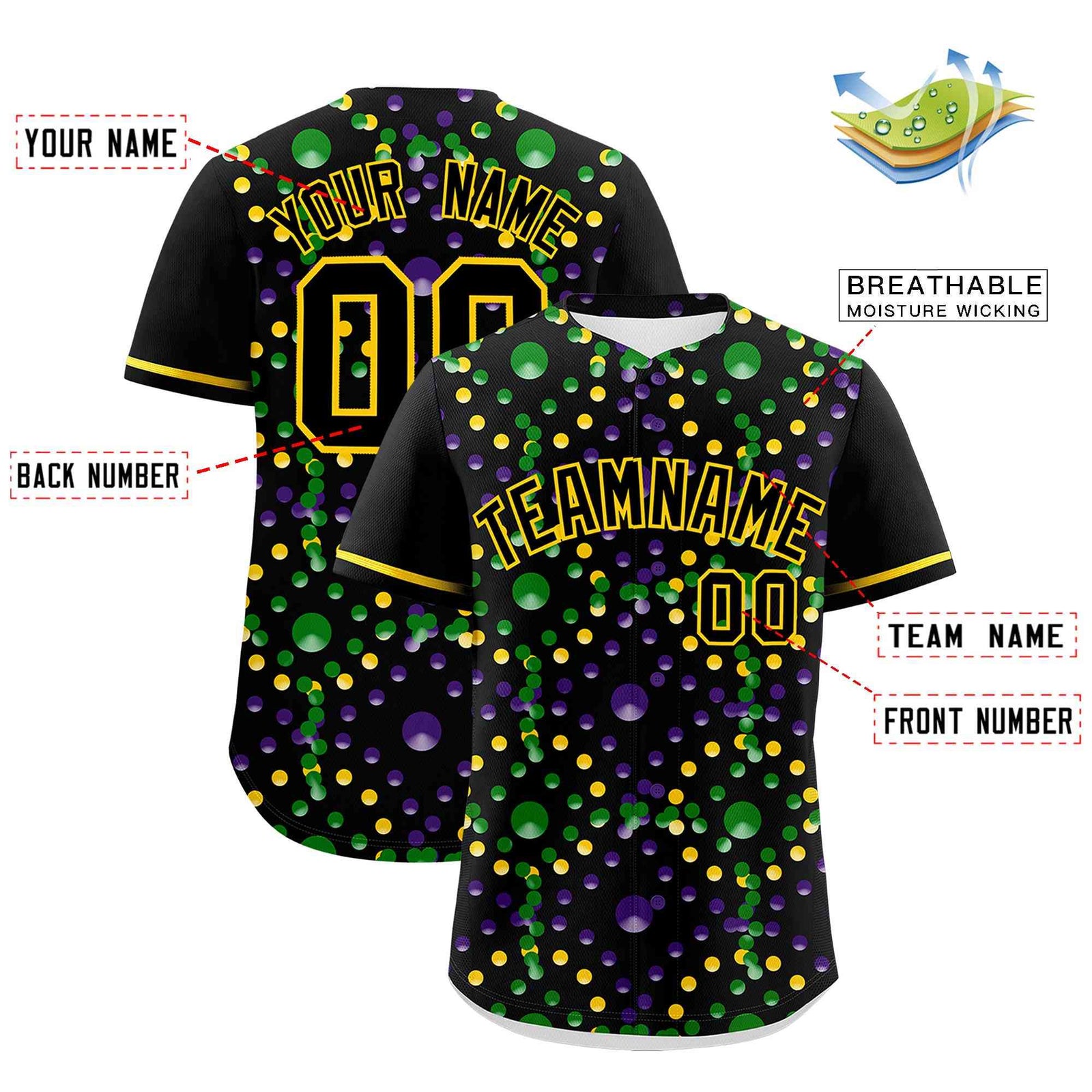 Custom Black Gold Graffiti Personalization Mardi Gras Authentic Baseball Jersey| KXKSHOP