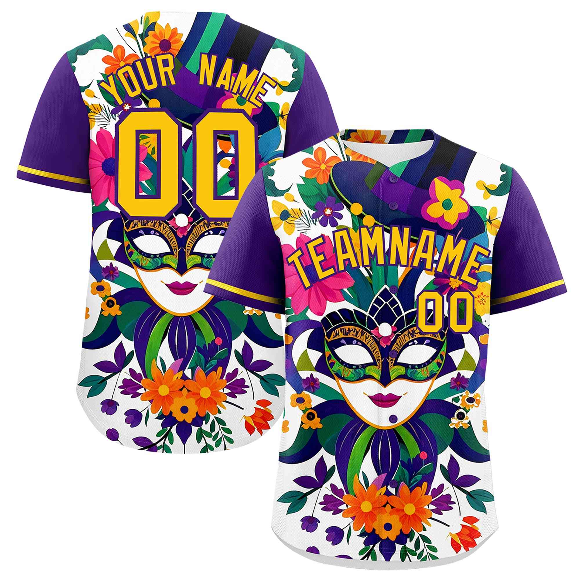 Custom White Purple Personalization Mardi Gras Authentic Baseball Jersey| KXKSHOP