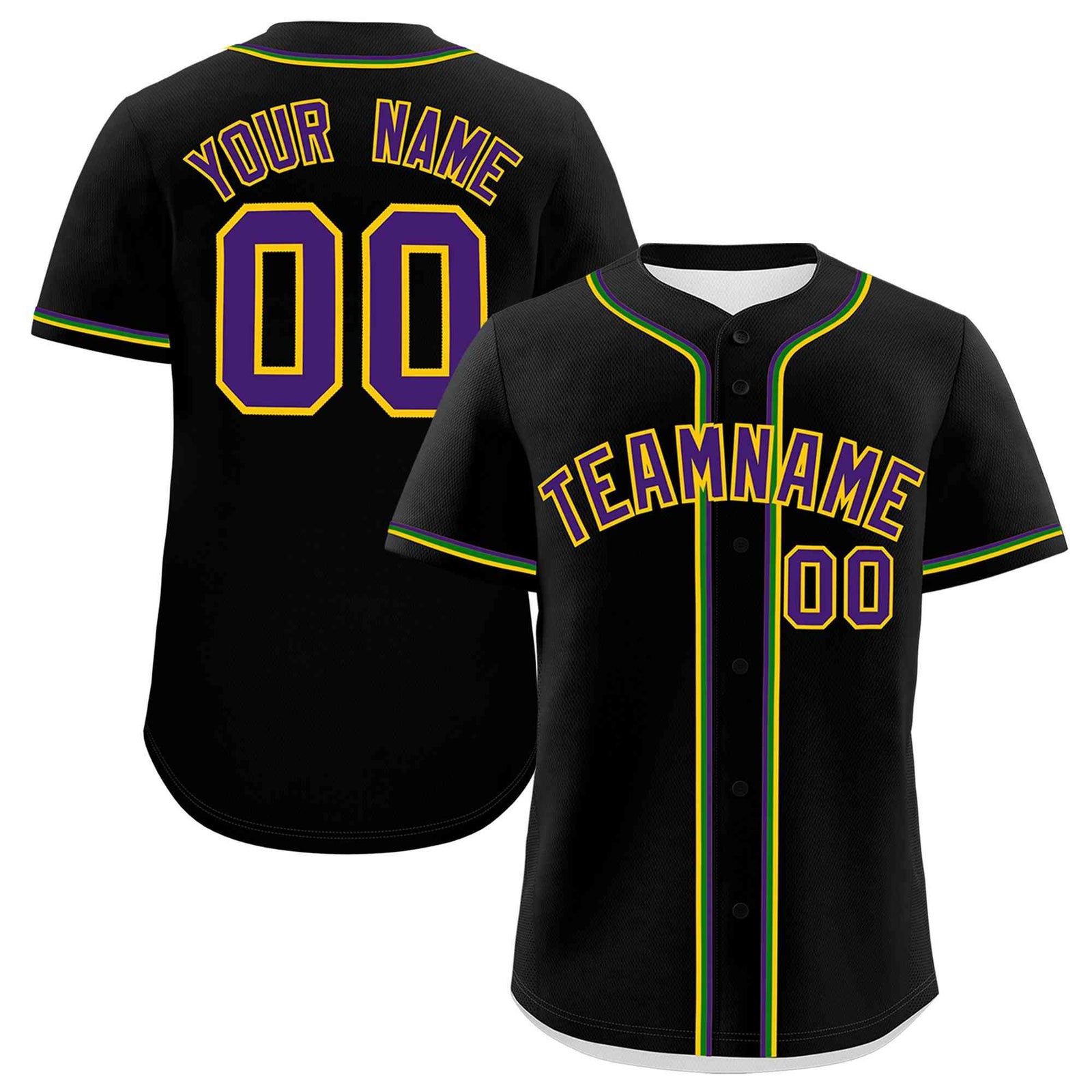 Custom Black Purple Gold Kelly Green Personalization Mardi Gras Authentic Baseball Jersey| KXKSHOP