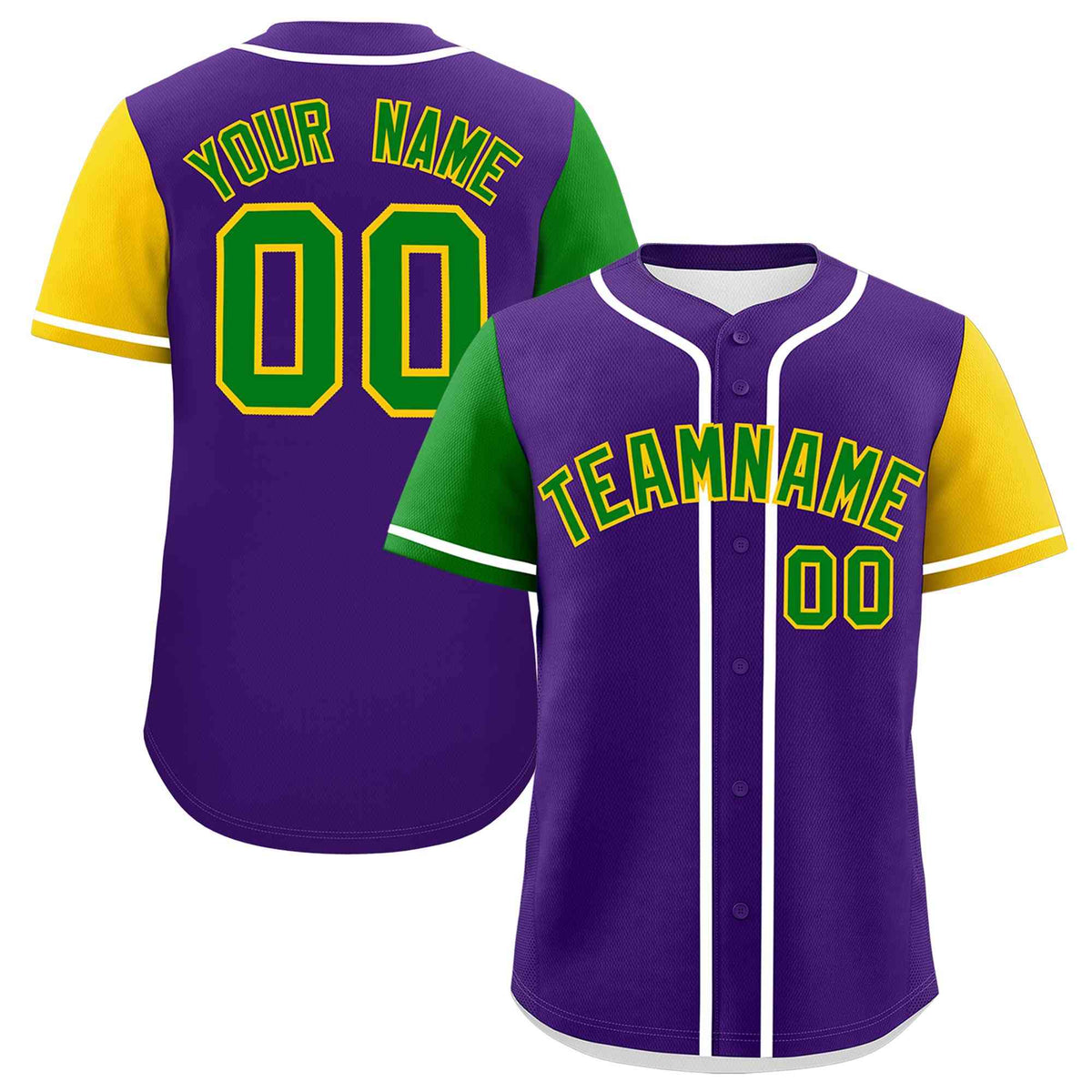 Custom Purple Kelly Green Gold Personalization Mardi Gras Authentic Baseball Jersey| KXKSHOP