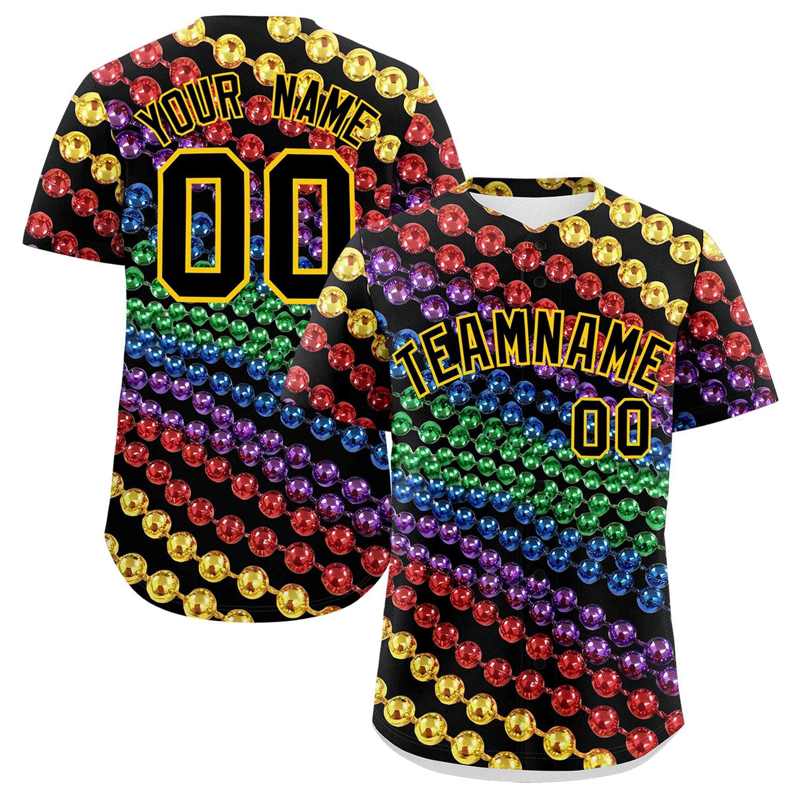 Custom Black Gold Personalization Mardi Gras Authentic Baseball Jersey| KXKSHOP