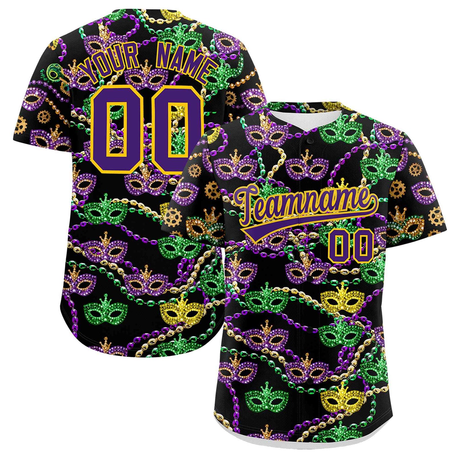 Custom Black Purple Personalization Mardi Gras Authentic Baseball Jersey| KXKSHOP
