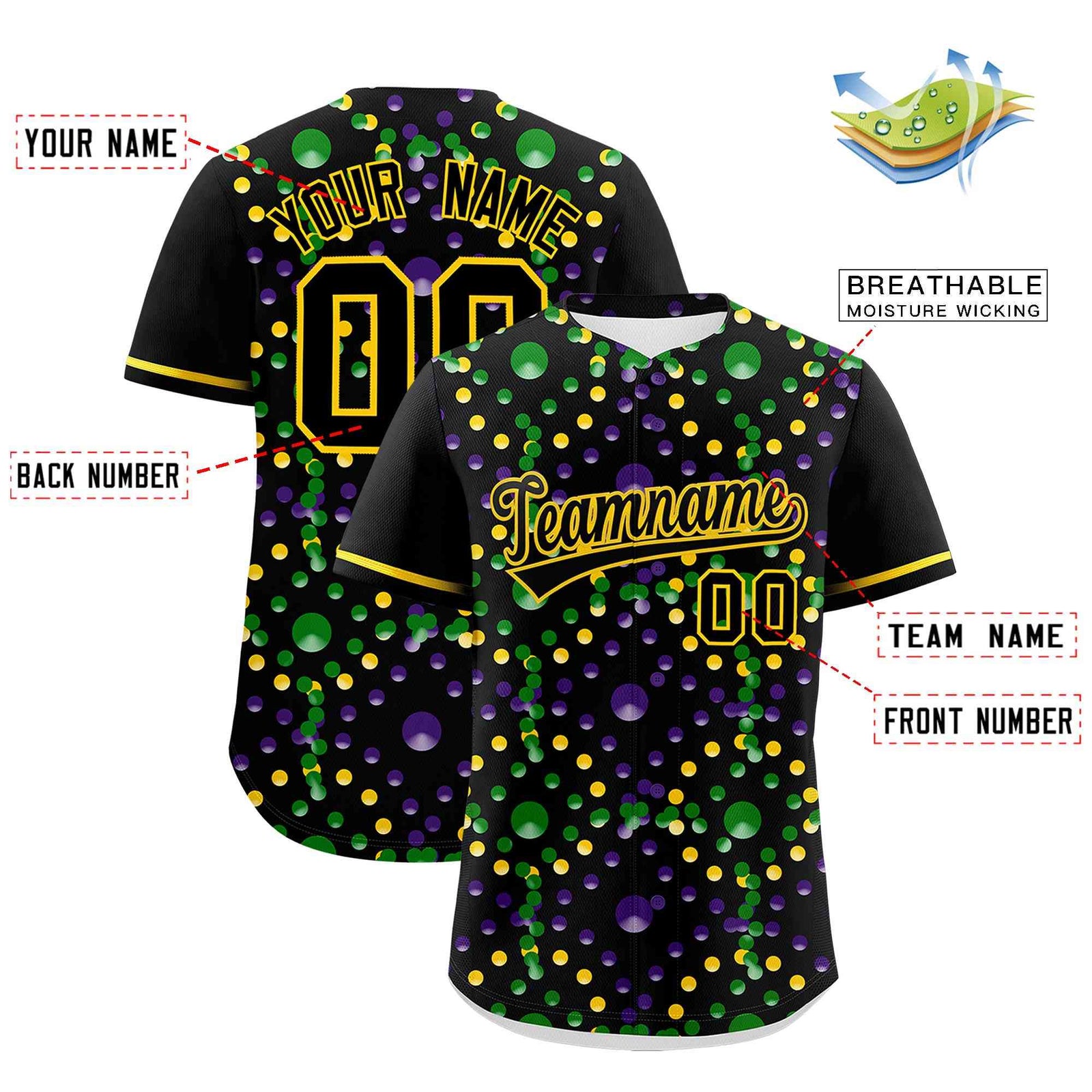 Custom Black Gold Graffiti Personalization Mardi Gras Authentic Baseball Jersey| KXKSHOP