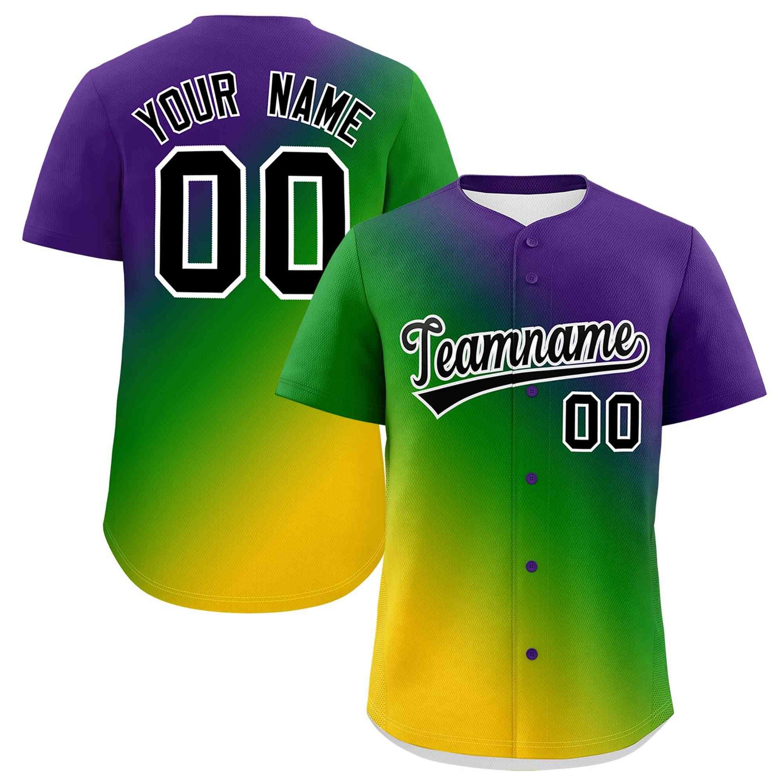 Custom Purple Kelly Green Personalization Mardi Gras Authentic Baseball Jersey| KXKSHOP