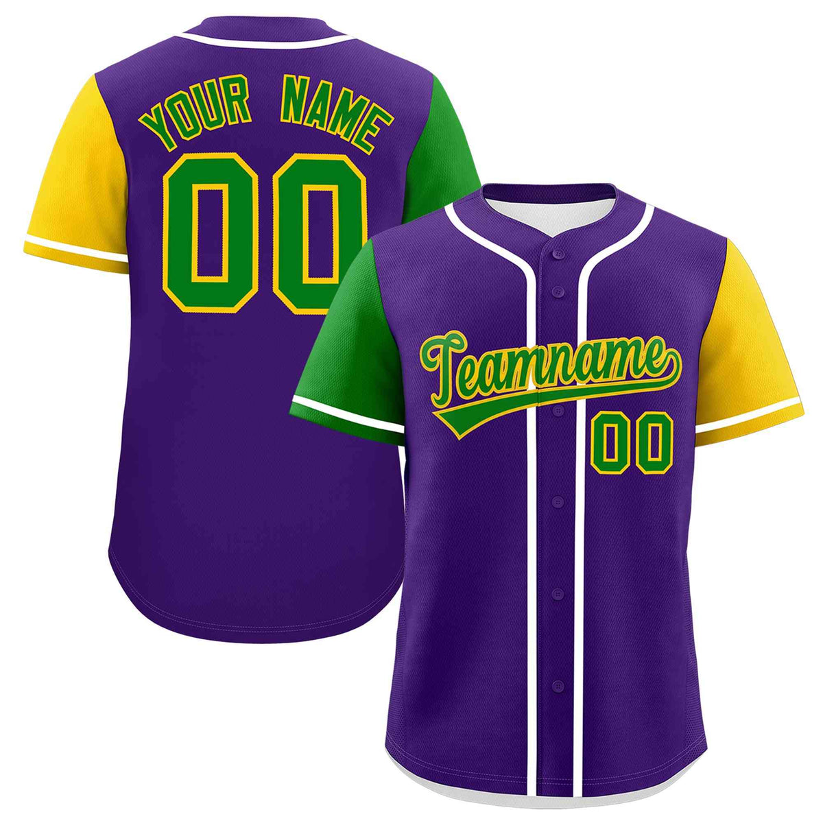 Custom Purple Kelly Green Gold Personalization Mardi Gras Authentic Baseball Jersey| KXKSHOP