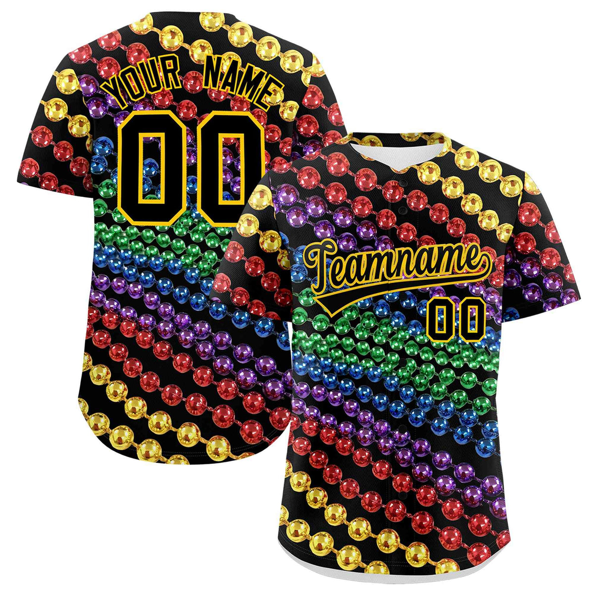 Custom Black Gold Personalization Mardi Gras Authentic Baseball Jersey| KXKSHOP