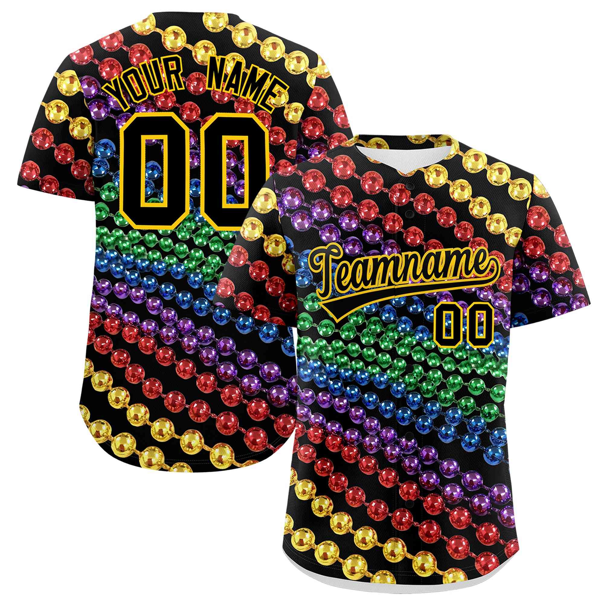 Custom Black Gold Personalization Mardi Gras Authentic Baseball Jersey| KXKSHOP
