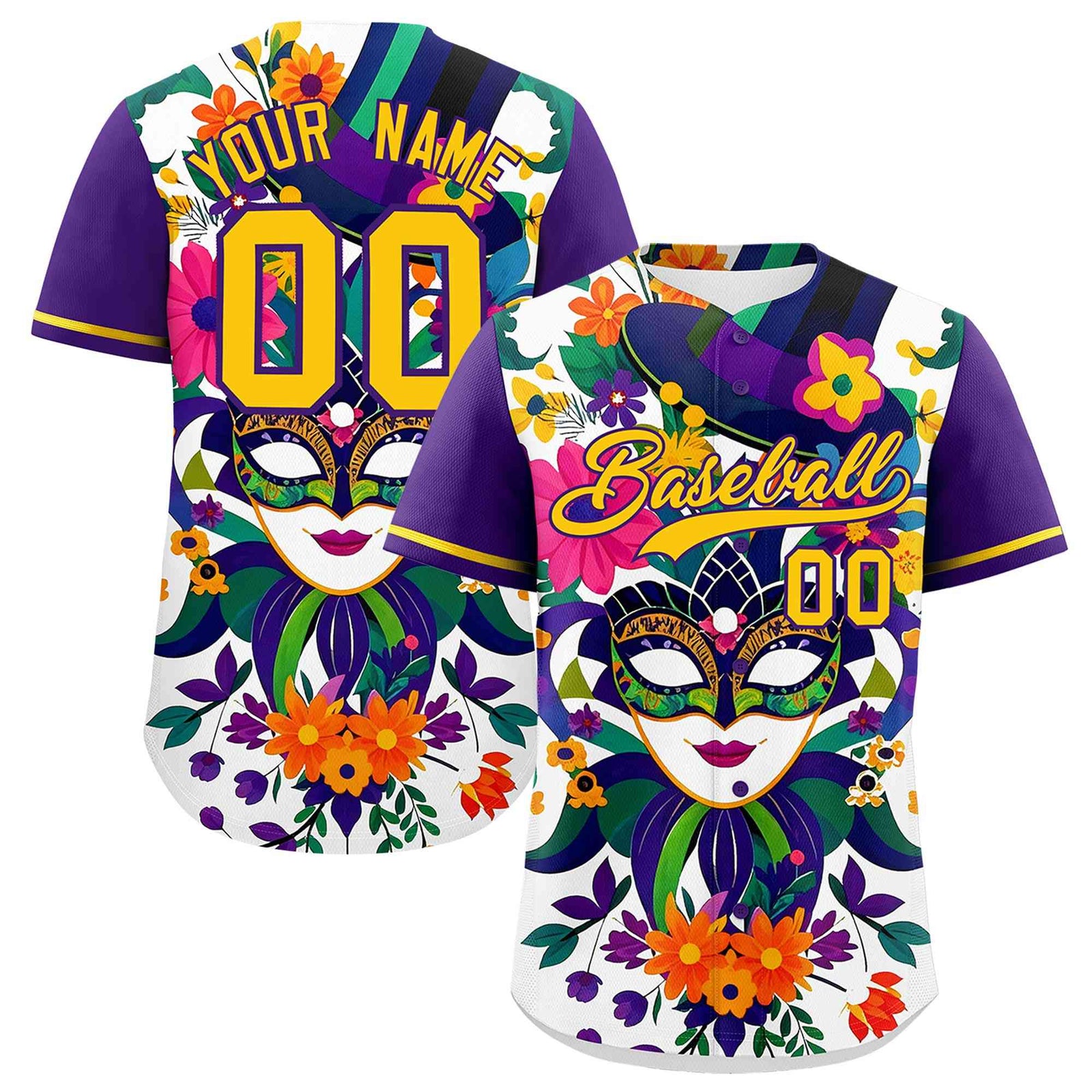 Custom White Purple Personalization Mardi Gras Authentic Baseball Jersey| KXKSHOP
