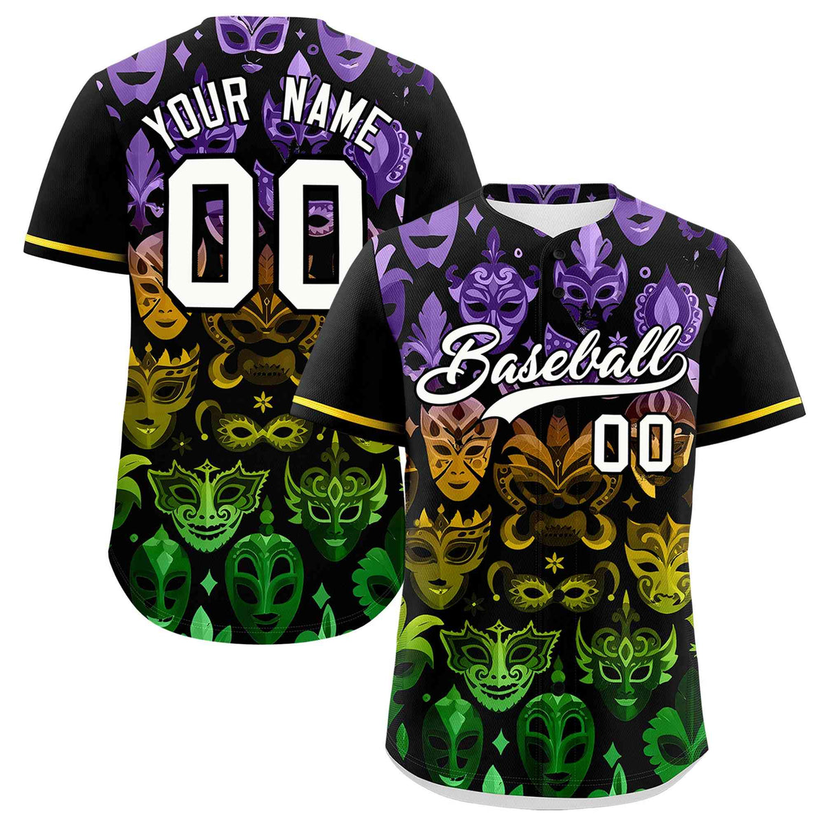 Custom Black White Personalization Mardi Gras Authentic Baseball Jersey| KXKSHOP