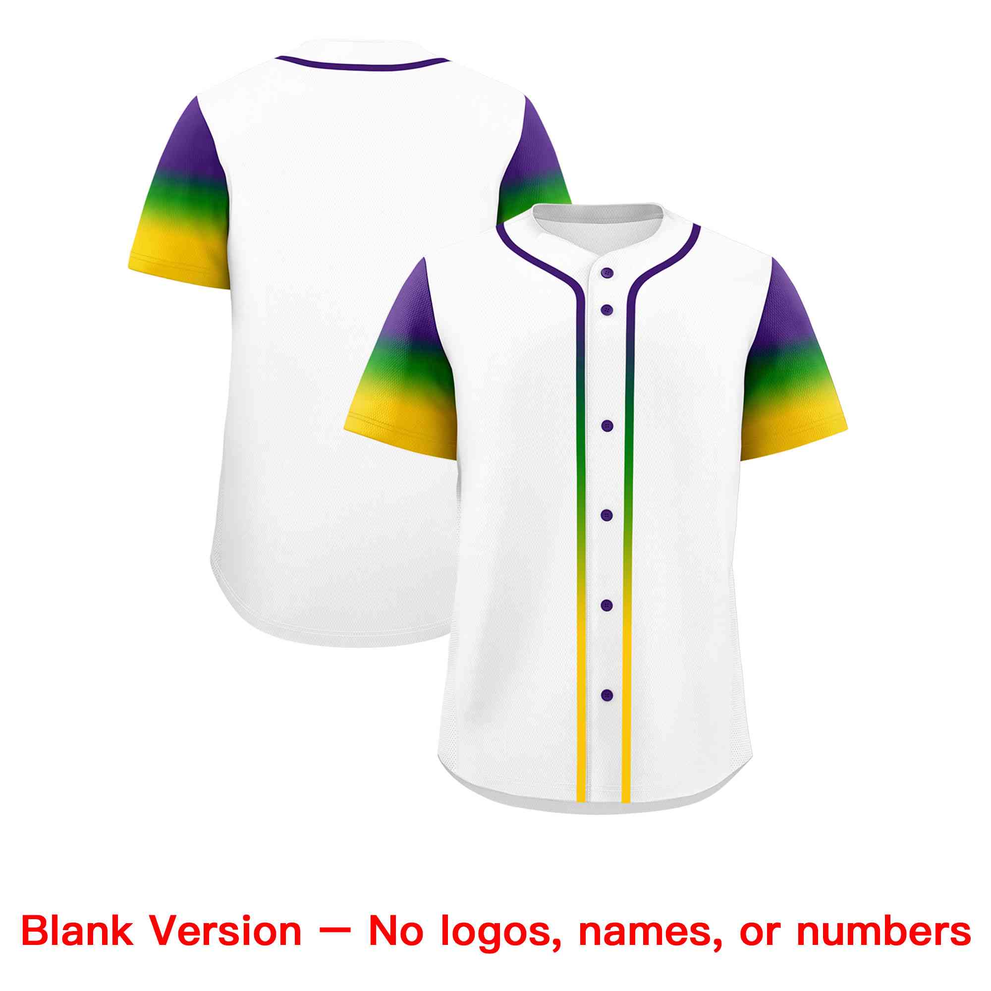 Custom White Purple Kelly Green Gold Personalization Gradient Mardi Gras Authentic Baseball Jersey| KXKSHOP