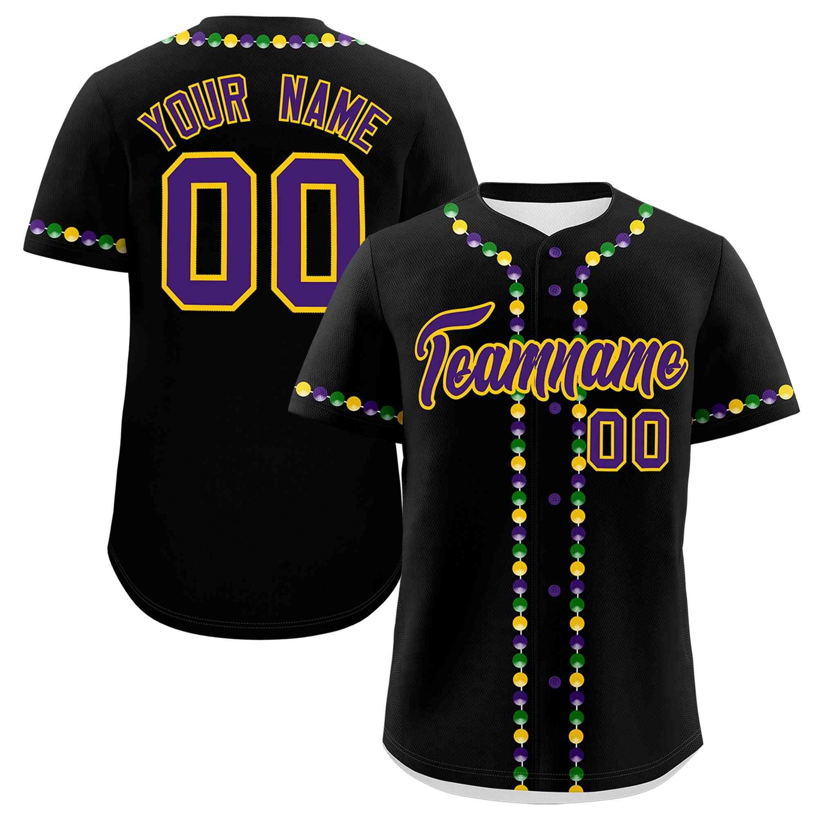 Custom Black Purple Gold Personalization Graffiti Mardi Gras Authentic Baseball Jersey| KXKSHOP