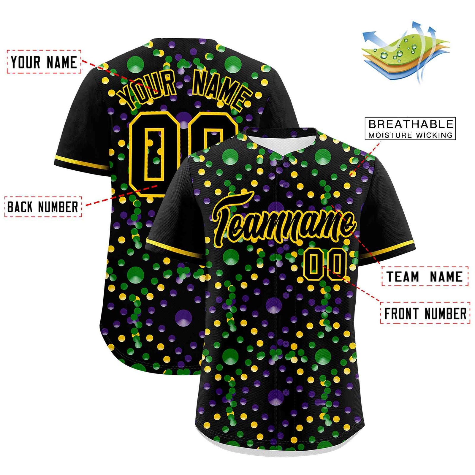 Custom Black Gold Graffiti Personalization Mardi Gras Authentic Baseball Jersey| KXKSHOP