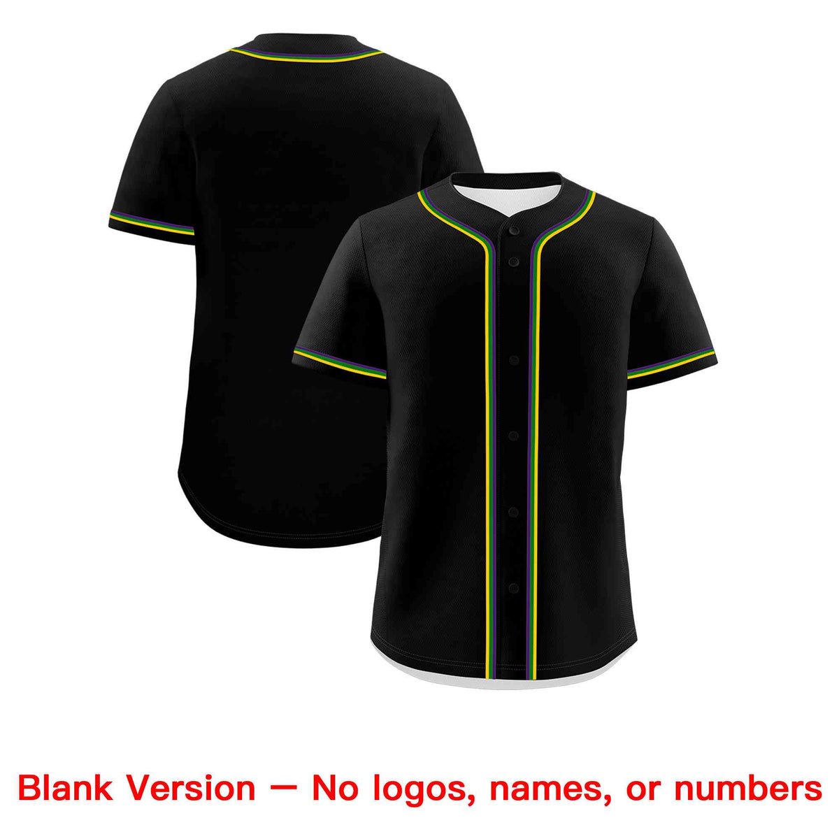 Custom Black Purple Gold Kelly Green Personalization Mardi Gras Authentic Baseball Jersey| KXKSHOP