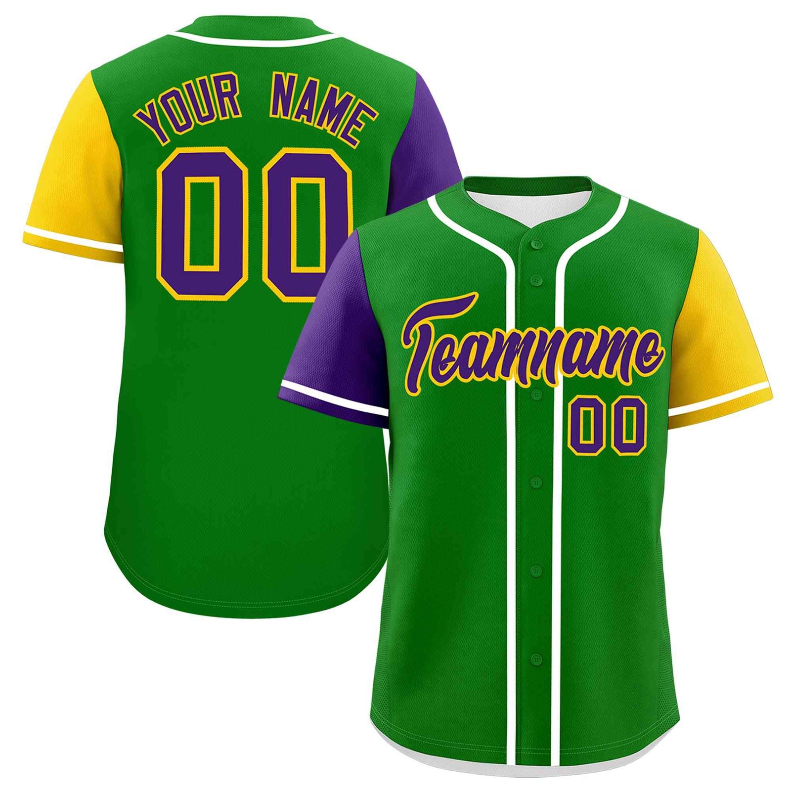 Custom Kelly Green Purple Personalization Mardi Gras Authentic Baseball Jersey| KXKSHOP