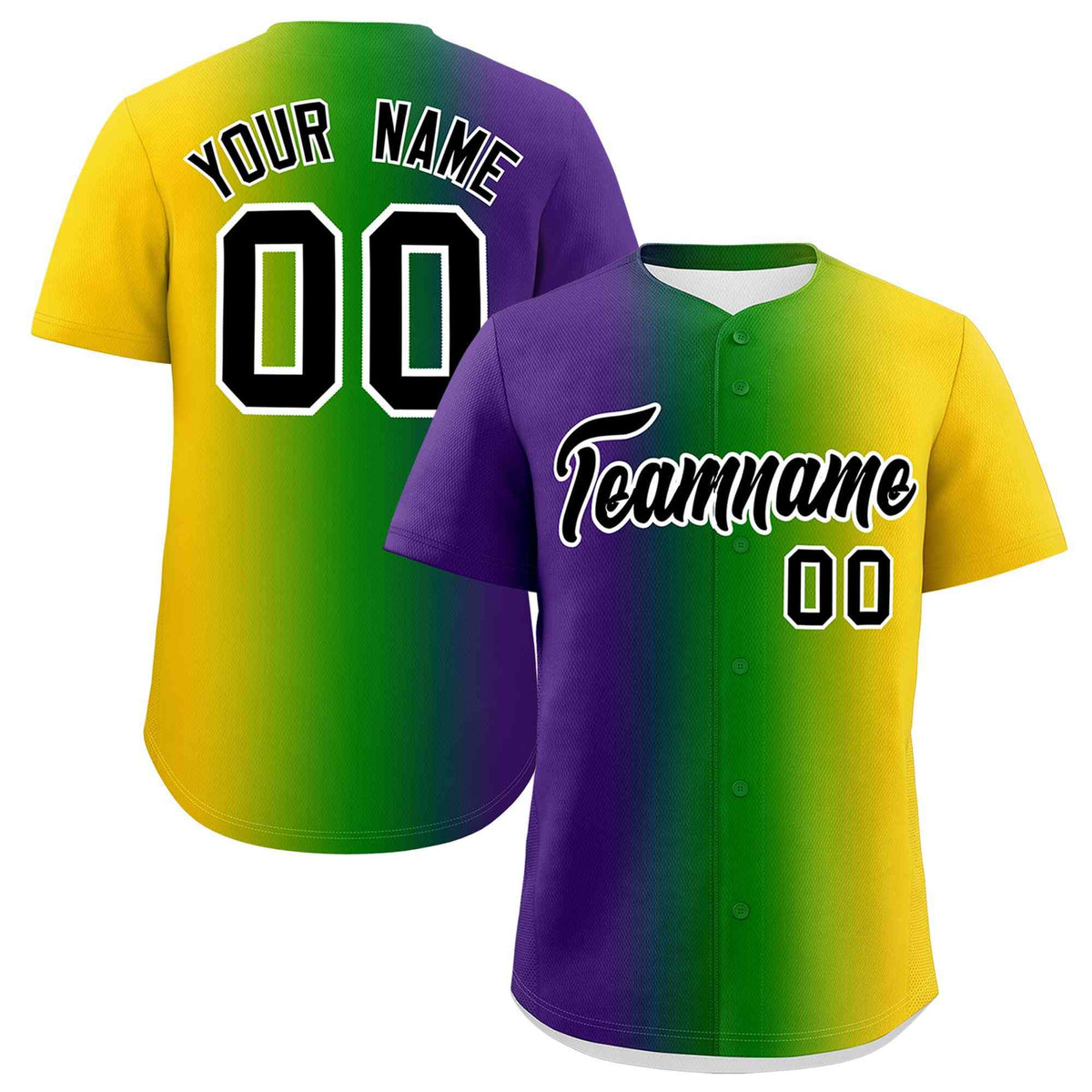 Custom Purple Gold Personalization Mardi Gras Authentic Baseball Jersey| KXKSHOP