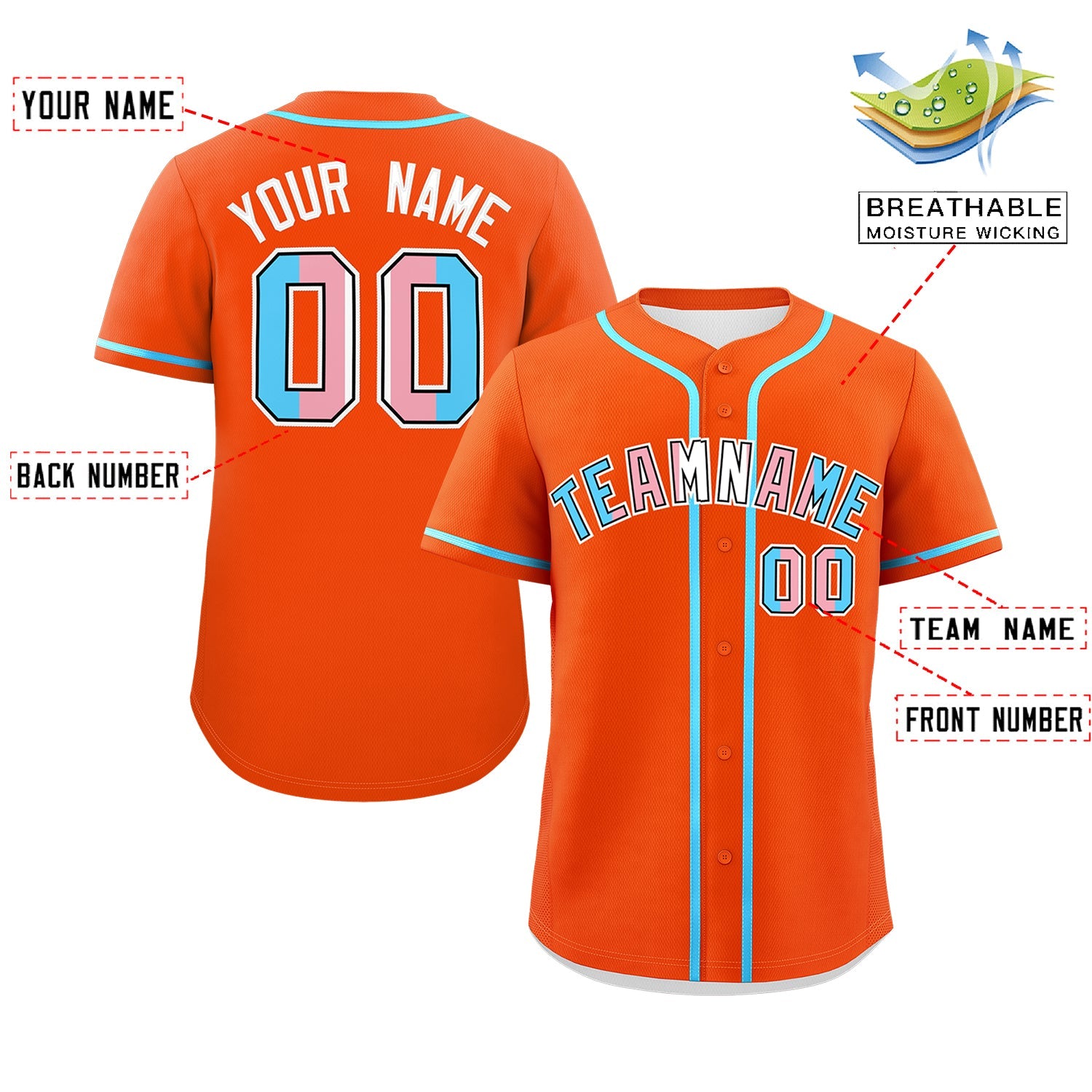 Custom Orange Powder Blue Transgender For Pride Month Classic Style Baseball Jersey| KXKSHOP