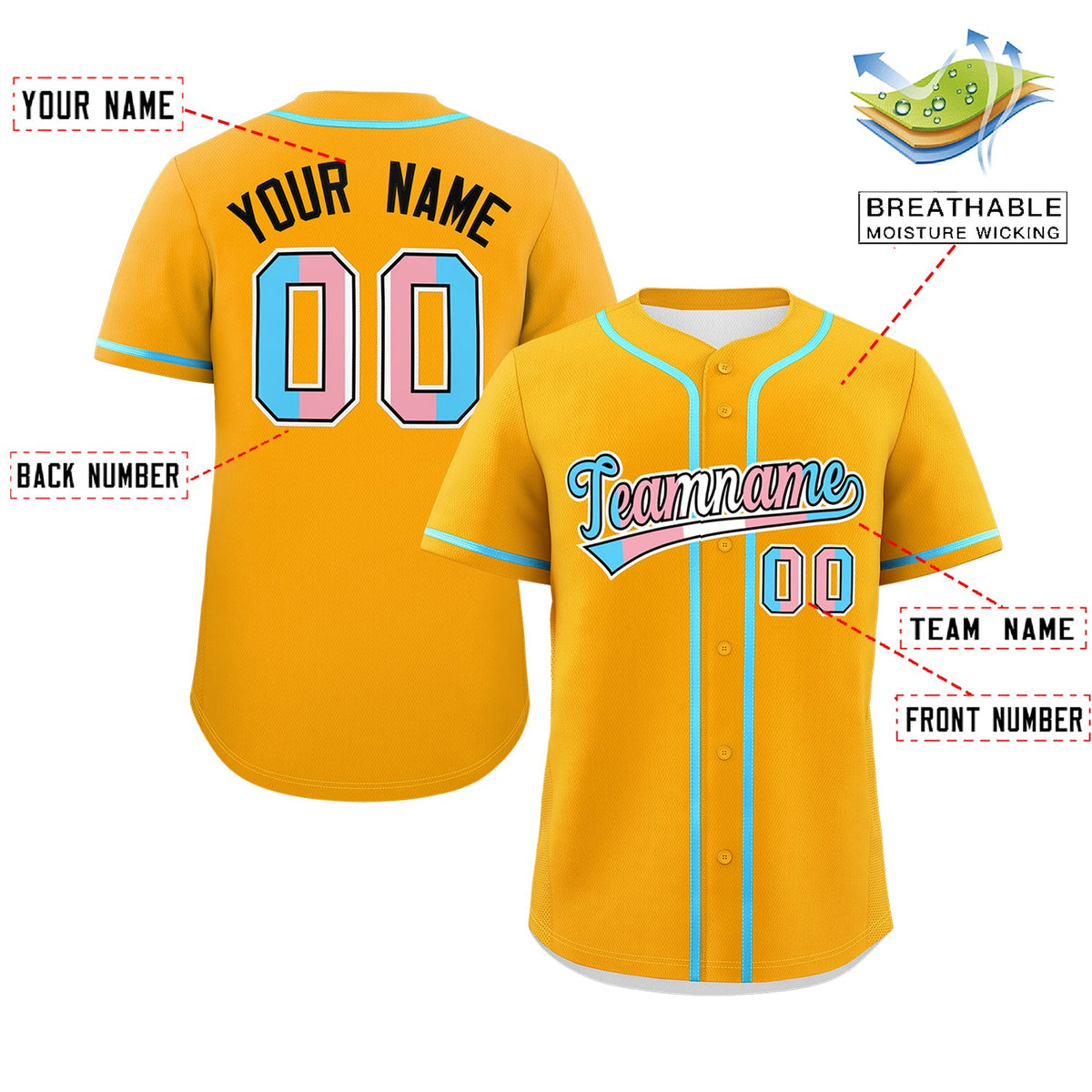 Custom Yellow Powder Blue Transgender For Pride Month Classic Style Baseball Jersey| KXKSHOP
