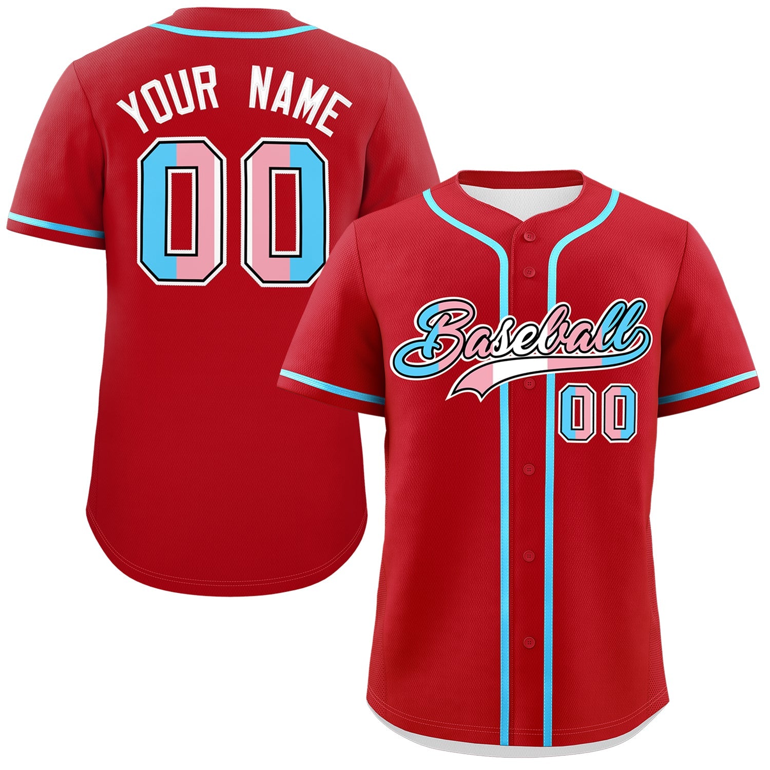 Custom Red Powder Blue Transgender For Pride Month Classic Style Baseball Jersey| KXKSHOP