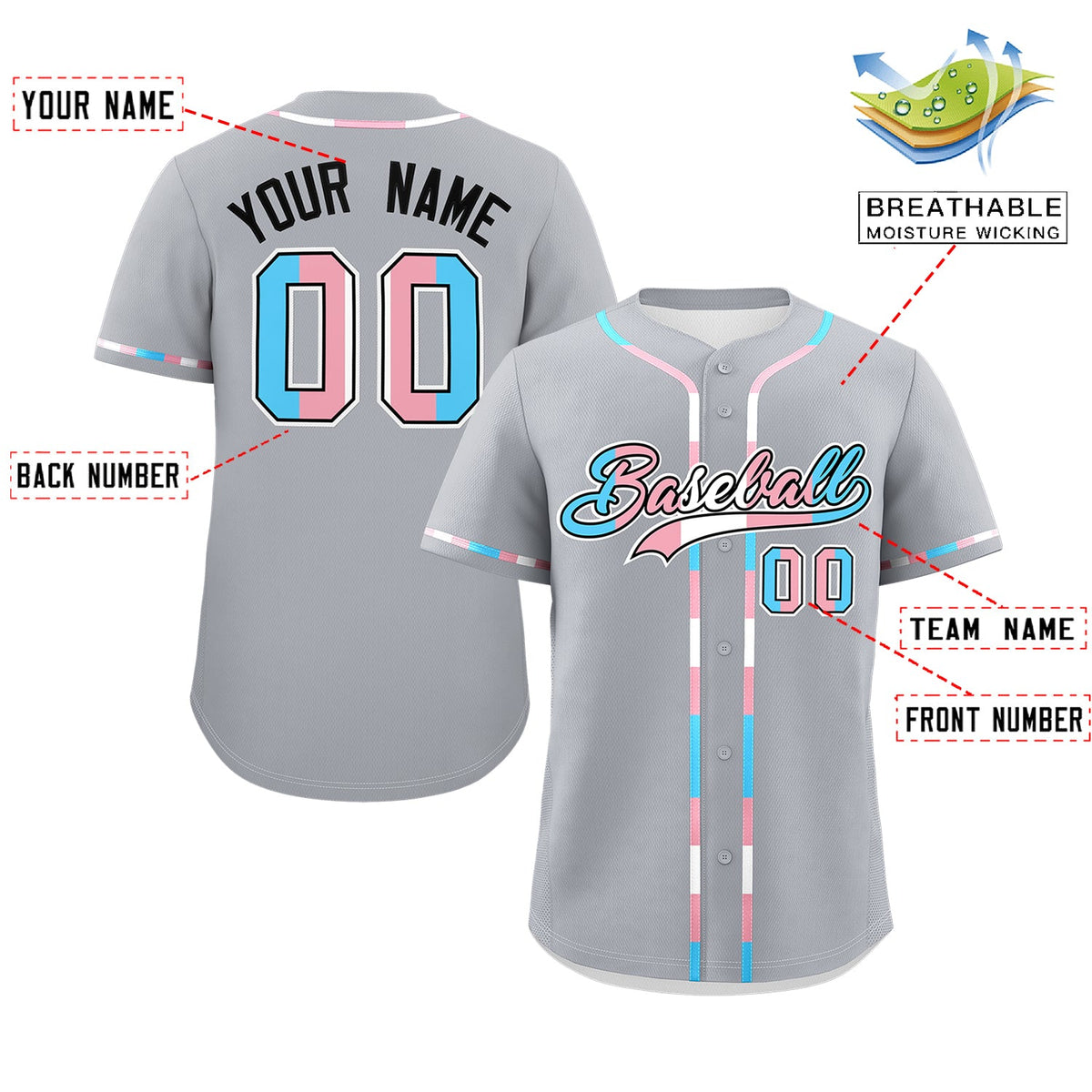 Custom Gray Transgender For Pride Month Classic Style Baseball Jersey| KXKSHOP