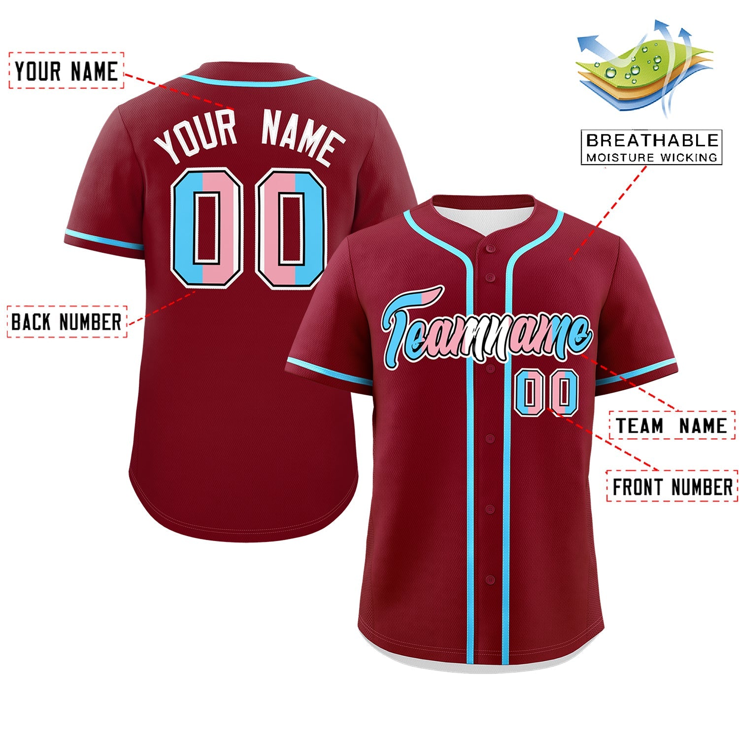 Custom Crimson Powder Blue Transgender For Pride Month Classic Style Baseball Jersey| KXKSHOP