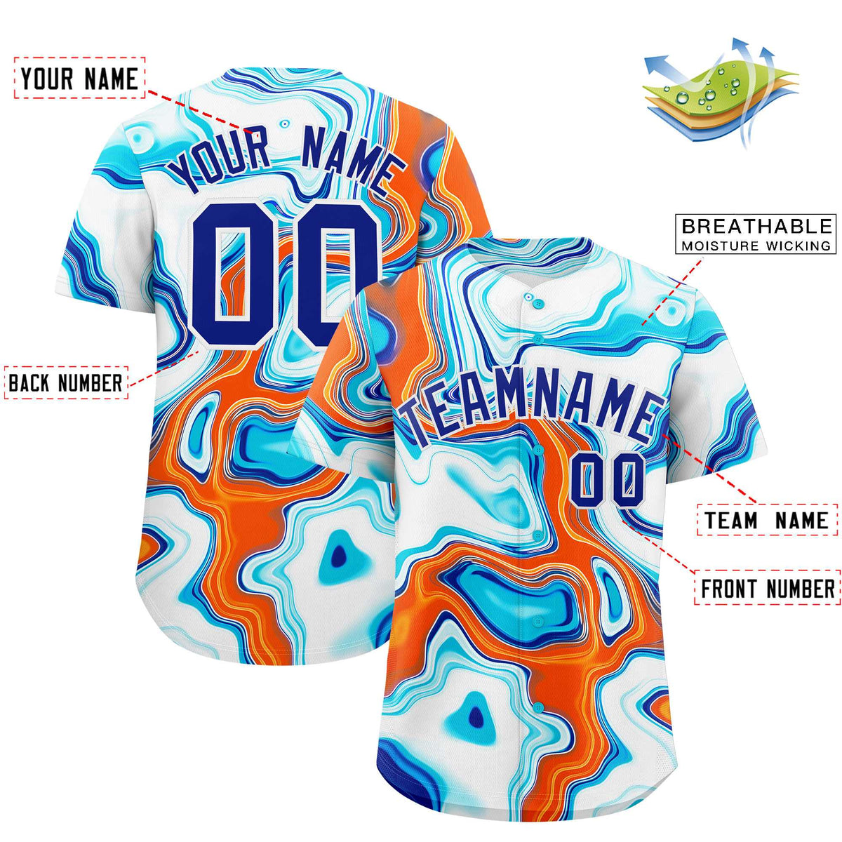 Custom Multi Color Split Fashion Fluid Pattern Authentic Baseball Jersey