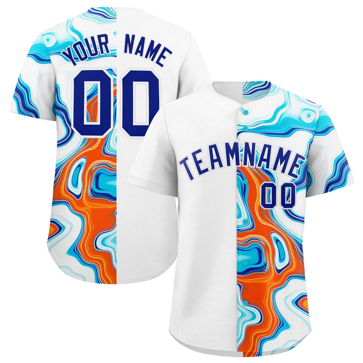 Custom White Split Fashion Fluid Pattern Authentic Baseball Jersey