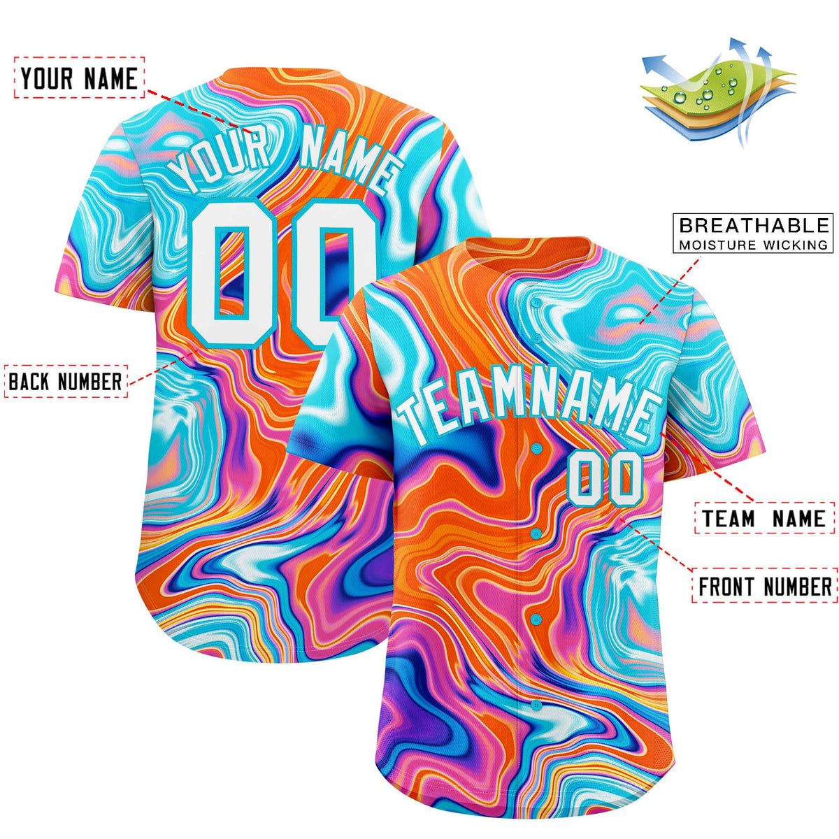 Custom Multi Color Split Fashion Fluid Pattern Authentic Baseball Jersey