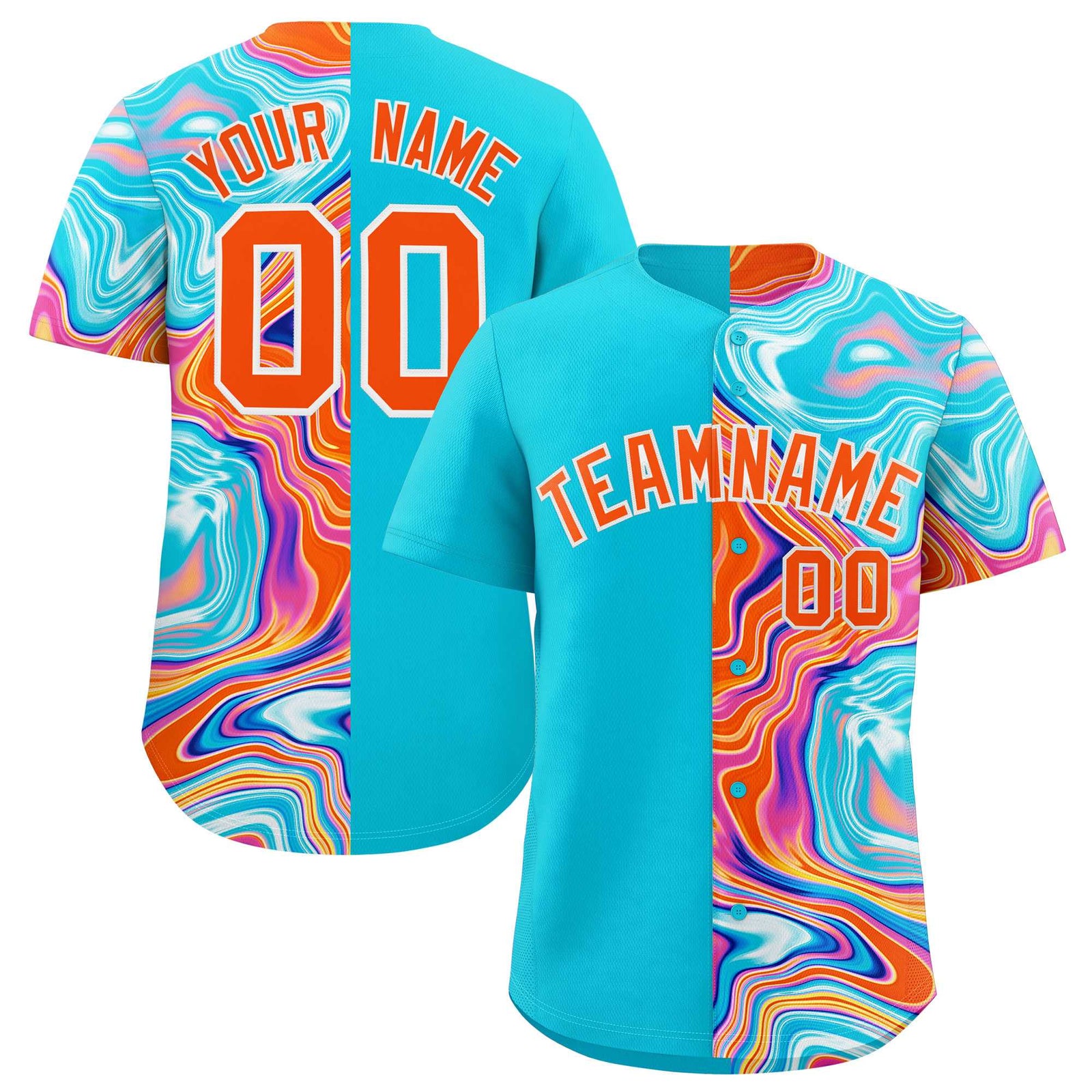 Custom Sky Blue Split Fashion Fluid Pattern Authentic Baseball Jersey