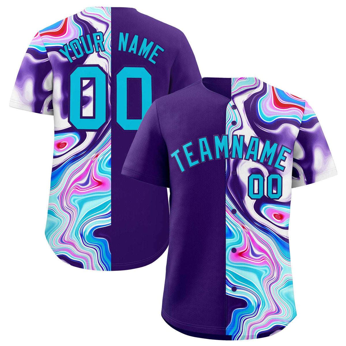 Custom Purple Split Fashion Fluid Pattern Authentic Baseball Jersey