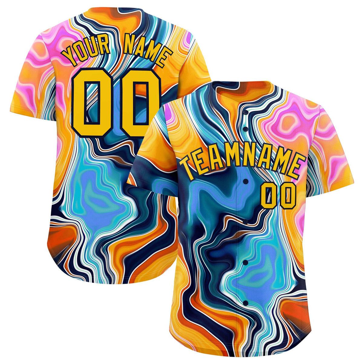 Custom Multi Color Split Fashion Fluid Pattern Authentic Baseball Jersey