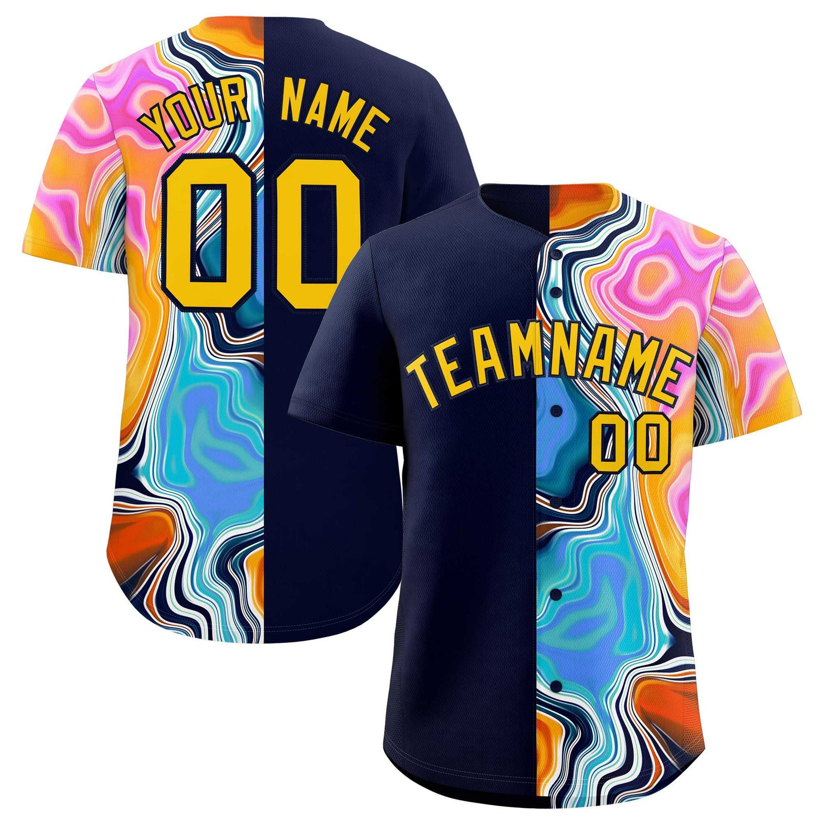 Custom Navy Split Fashion Fluid Pattern Authentic Baseball Jersey