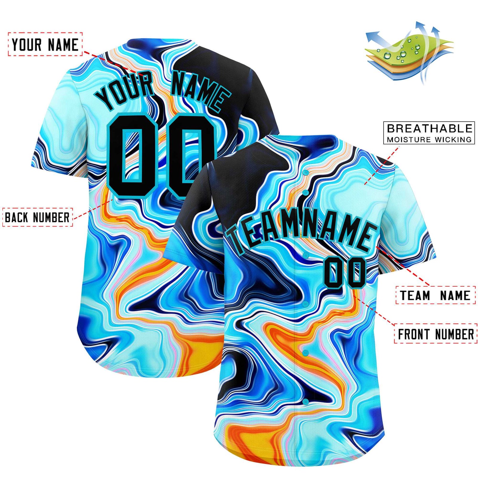 Custom Multi Color Split Fashion Fluid Pattern Authentic Baseball Jersey