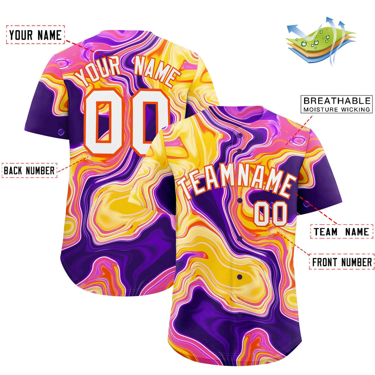 Custom Multi Color Split Fashion Fluid Pattern Authentic Baseball Jersey