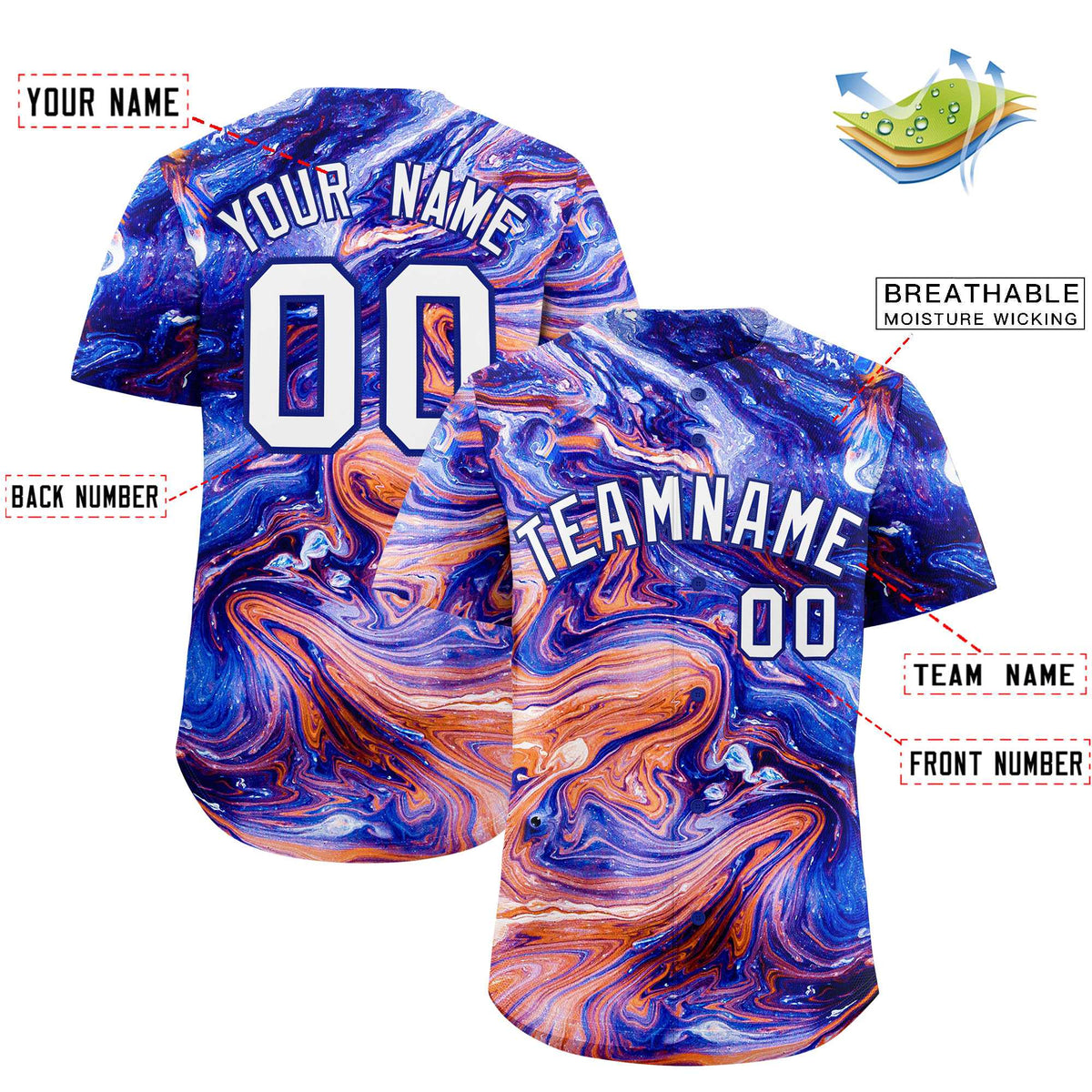 Custom Multi Color Split Fashion Fluid Pattern Authentic Baseball Jersey