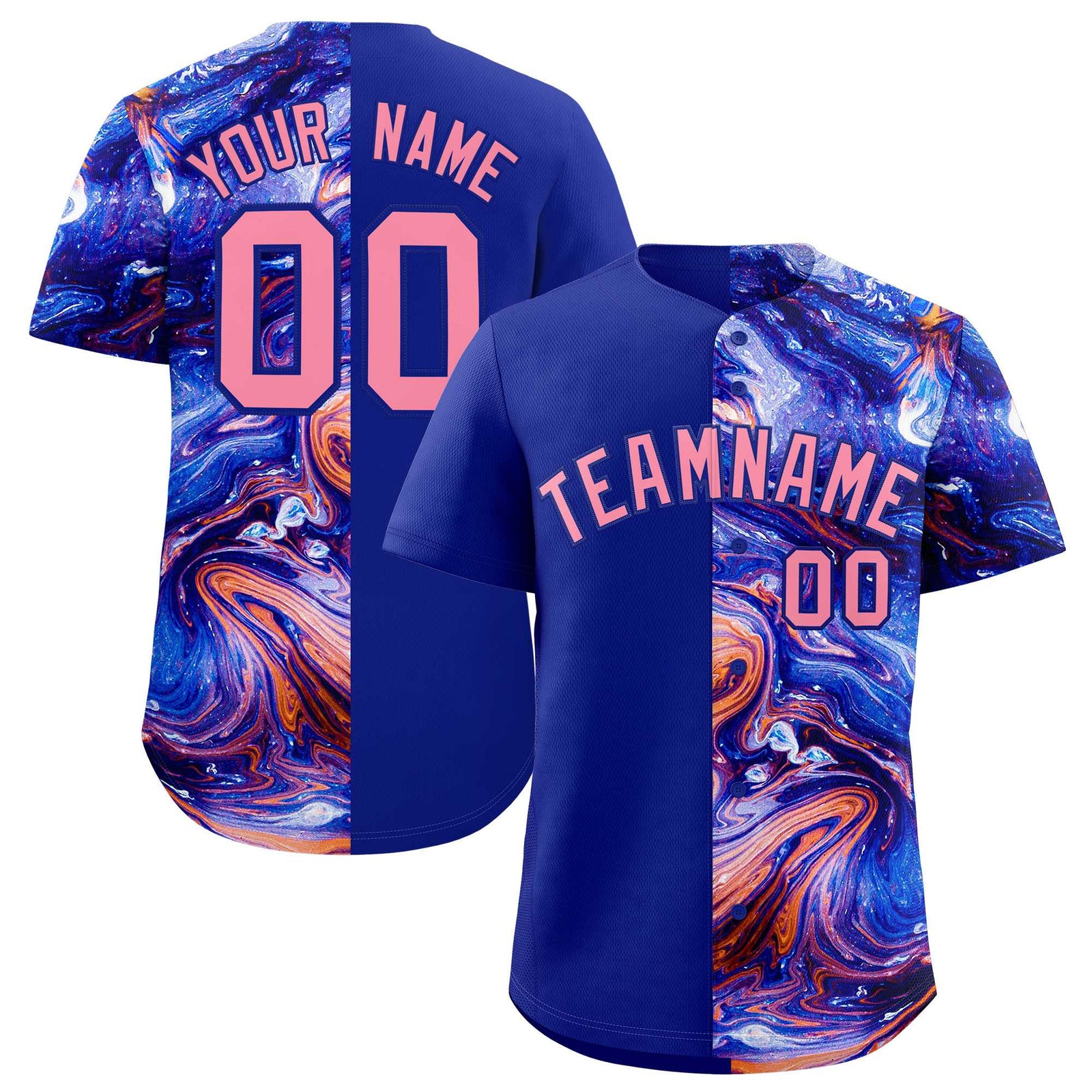 Custom Royal Split Fashion Fluid Pattern Authentic Baseball Jersey