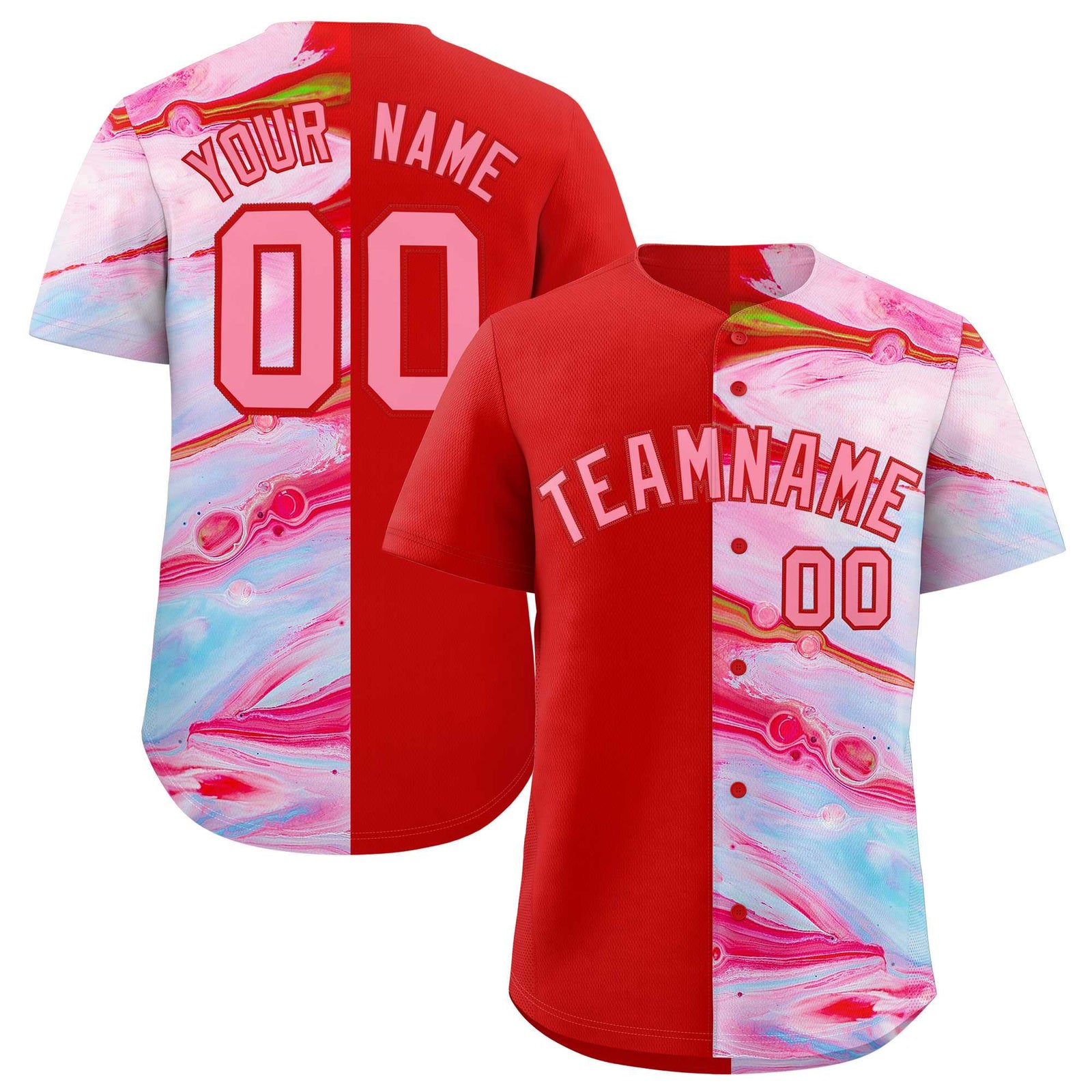 Custom Red Split Fashion Fluid Pattern Authentic Baseball Jersey