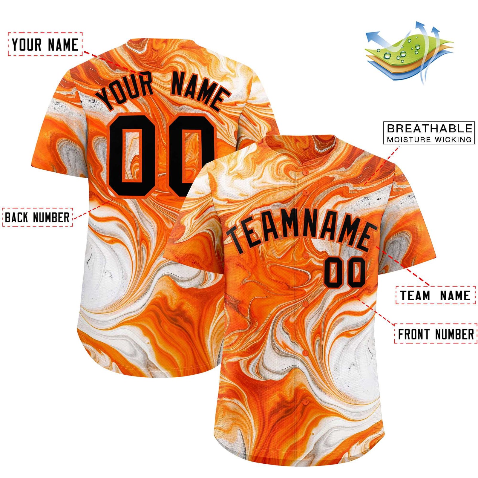 Custom Multi Color Split Fashion Fluid Pattern Authentic Baseball Jersey