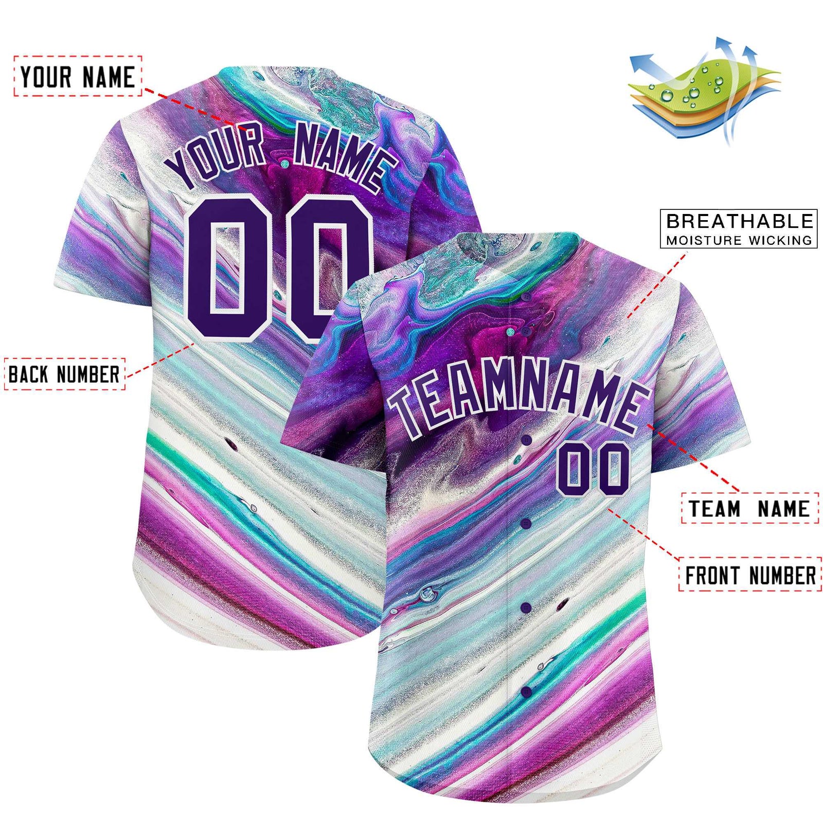 Custom Multi Color Split Fashion Fluid Pattern Authentic Baseball Jersey