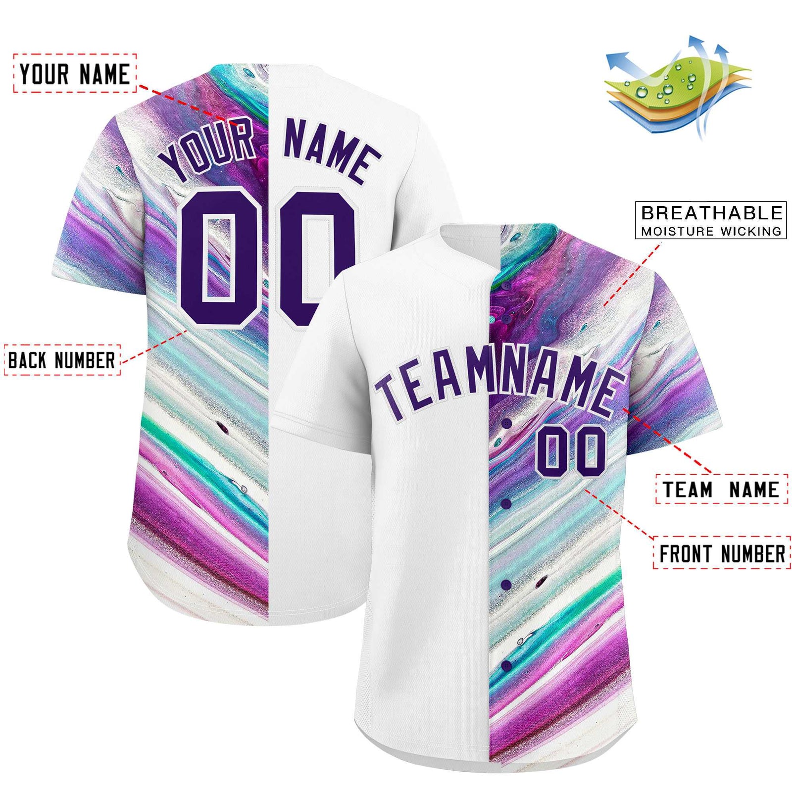 Custom White Split Fashion Fluid Pattern Authentic Baseball Jersey