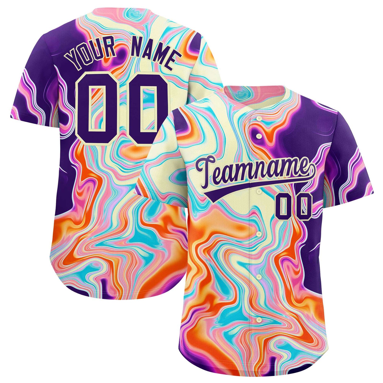 Custom Multi Color Split Fashion Fluid Pattern Authentic Baseball Jersey