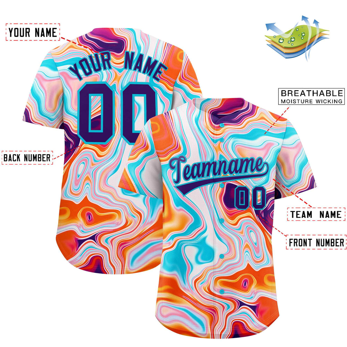 Custom Multi Color Split Fashion Fluid Pattern Authentic Baseball Jersey