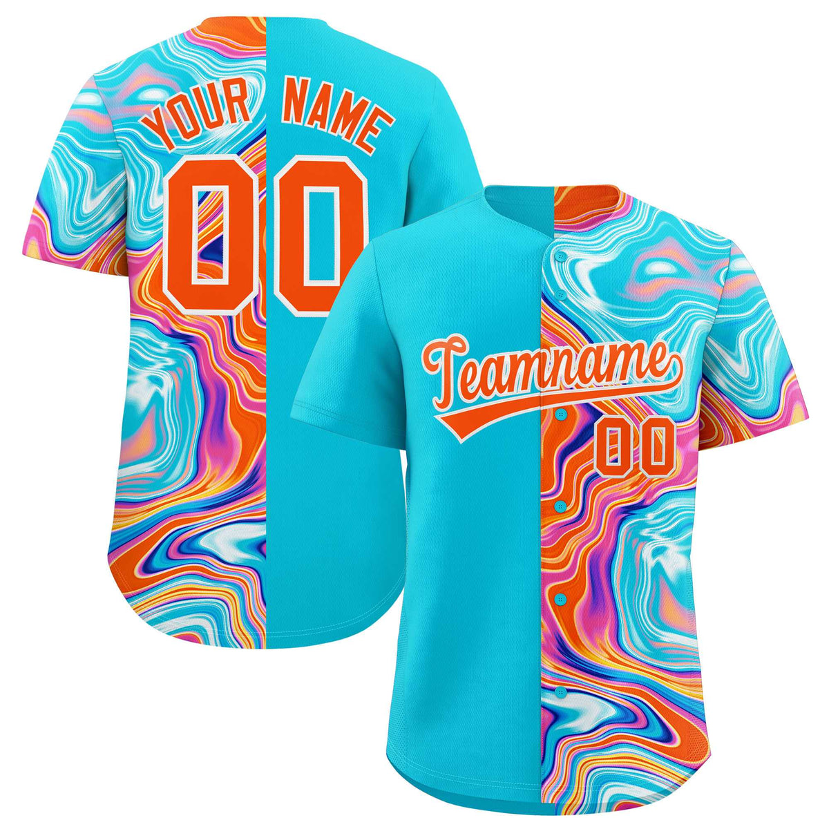 Custom Sky Blue Split Fashion Fluid Pattern Authentic Baseball Jersey