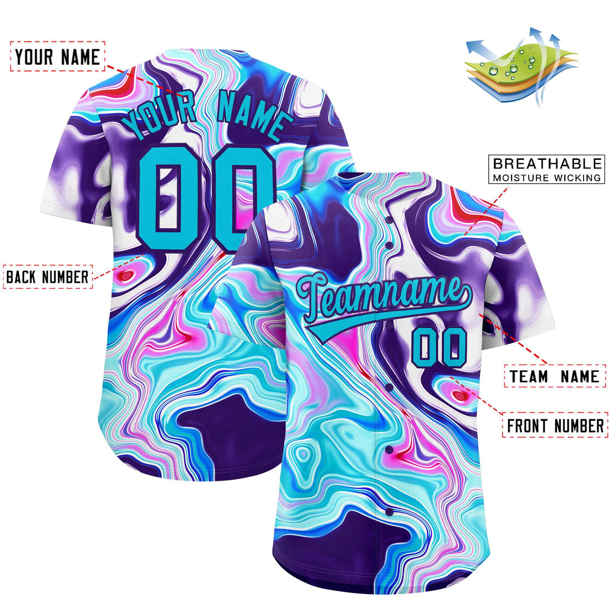 Custom Multi Color Split Fashion Fluid Pattern Authentic Baseball Jersey